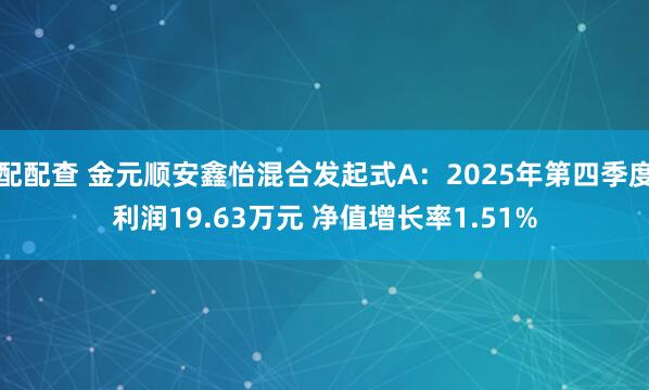 配配查 金元顺安鑫怡混合发起式A：2025年第四季度利润19.63万元 净值增长率1.51%